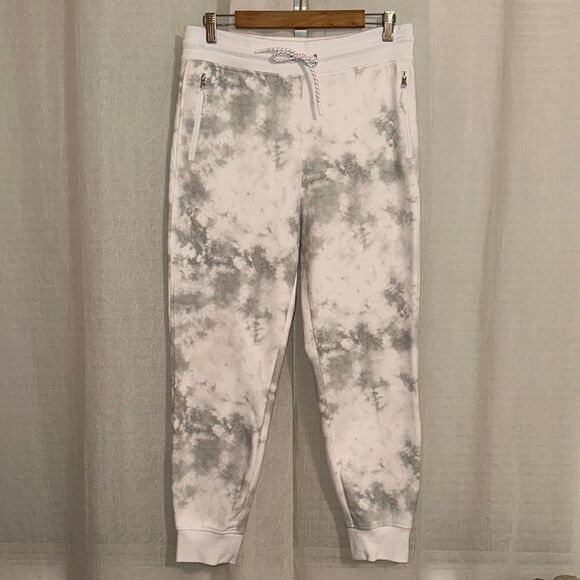 Old Navy M High Rise Dynamic Fleece Drawstring Jogger White Gray Cloud Tie Dye - Picture 1 of 11